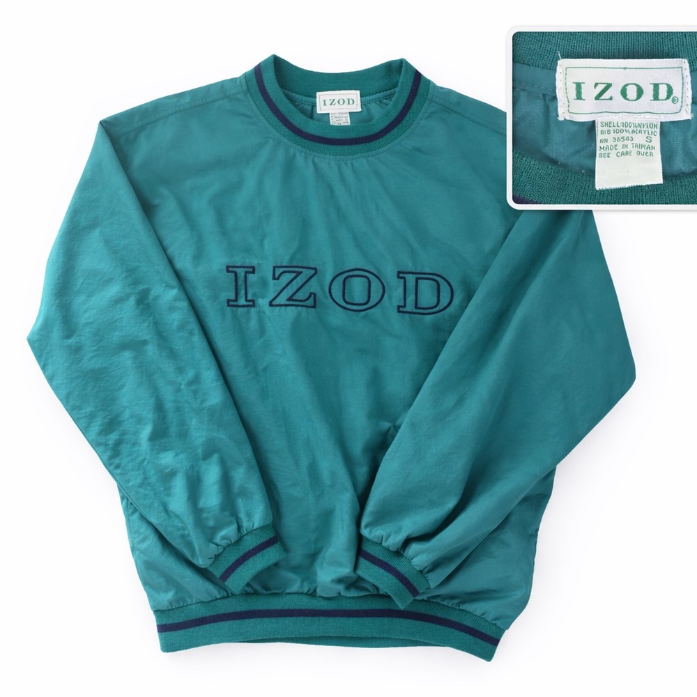 IZOD Crewneck Pullover Sweatshirt Men’s Large Teal Vintage 90s Logo Clean